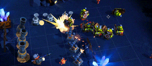 《诺森德塔防:矿脉防线》游戏画面:矮人矿井开采矿石抵御哥布林的场景