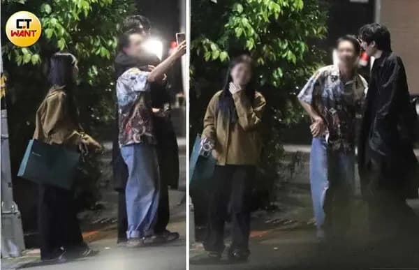 男性友人起鬨,逗得小玉和女伴开心大笑的画面