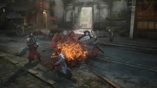 《逆神者》开放世界城市跑酷场景,主角在屋顶与小巷间穿梭