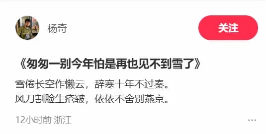 《黑神话:悟空》主美杨奇分享的北方冬日雪景实拍图